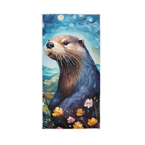 GAIREG Otter und florales Handtuch, Baumwolle, saugfähig, weich, dekoratives Handtuch für Badezimmer, 38,1 x 76,2 cm von GAIREG