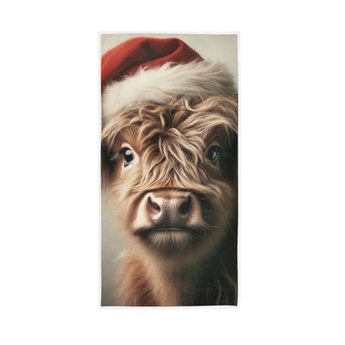 GAIREG Schottische Hochlandkuh mit Weihnachtsmütze, Handtuch, Gesichtstücher für Badezimmer, 38,1 x 76,2 cm, dekorative Handtücher von GAIREG