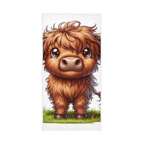 GAIREG Süße schottische Kuh auf Gras Handtücher, dekorative Handtücher für Badezimmer, 38,1 x 76,2 cm von GAIREG