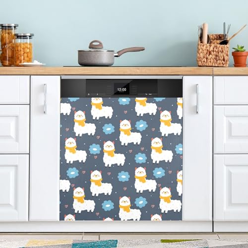 Kühlschrank-Abdeckungen mit Cartoon-Llama-Blume, niedliche Geschirrspüler-Magnetabdeckungen, magnetische Haut, Küchendekoration, 58,4 x 66 cm von GAIREG