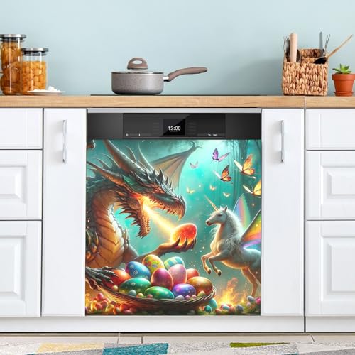 GAIREG Ostereier Drache Einhorn Magnetische Geschirrspülerabdeckung, 58,4 x 66 cm, Polyvinylchlorid (PVC), für Geschirrspüler, Tür, Bauernhaus, Küche, Dekoration GAIREG Ostereier Drache Einhorn Magnetische Geschirrspülerabdeckung, 58,4 x 66 cm, Polyvinylchlorid (PVC), für Geschirrspüler, Tür, Bauernhaus, Küche, Dekoration von GAIREG