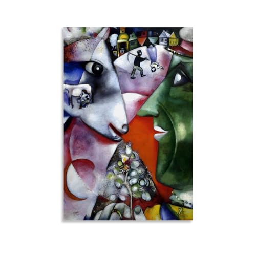 GAJUST Poster I und das Dorf Chagall I und das Dorf, gemalt von Marc Chagall im Jahr 1911, Leinwanddruck, Kunstposter, ungerahmt, 20 x 30 cm von GAJUST