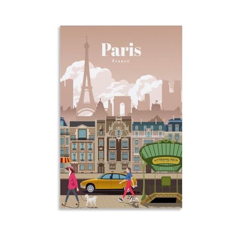 GAJUST Vintage-Poster, Motiv: Reise nach Paris, Leinwanddruck, Kunstposter, ungerahmt, 30 x 45 cm von GAJUST
