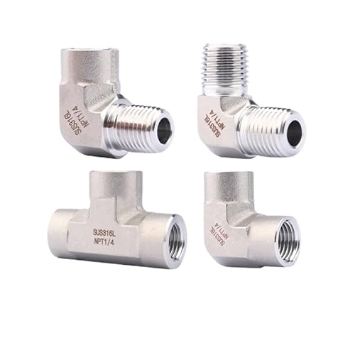 Geschmiedeter Hochdruck 1/8 Zoll 1/4 Zoll 3/8 Zoll 1/2 Zoll NPT weiblich männlich Winkelstück 3 Wege 316L Edelstahl Rohrverschraubung Blockverbinder (Farbe: Ellenbogen männlich auf männlich, Größe von GAJUST