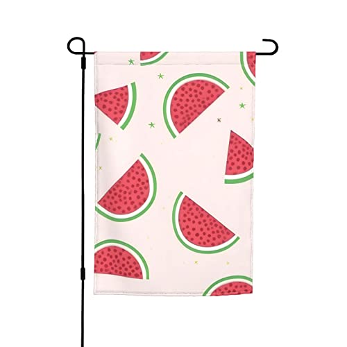 Rosa Wassermelonen-Gartenflagge, 30,5 x 45,7 cm. Helle, doppelseitige Outdoor-Dekoration bringt Spaß in Ihren Garten. von GAJYFCL