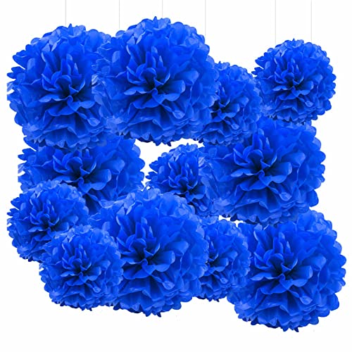 12er Seidenpapier Pompons Set,marineblau Tissue Hängedekoration Papier Pompoms Deko für Hochzeit,Taufe,Geburtstag,Kommunion,Nationalfeiertag Party Deko von GAKA FAVOR