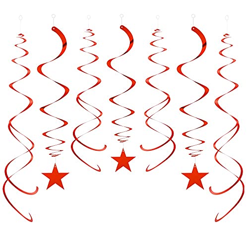 GAKA FAVOR 30 Stück Wirbel Deko Rot Stern Spiralen Girlande Folien Deckenhänger Stern DoppelSpiral Deko für Geburtstag, Hochzeit, Silvester oder Karneval Partydeko von GAKA FAVOR