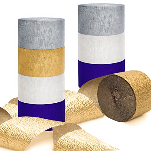 Krepppapier Blau weiß gold silber Kreppbänder（8 Rolle）4.5cm x 25m Bänder Kreppbänder Luftschlangen Mehrfarbig,Creppapier Seidenpapier Streamer für Hochzeit Geburtstags Party Feier Dekoration von GAKA FAVOR