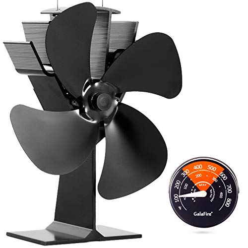 GALAFIRE [2 Jahre Garantie] Holzofen Ventilator 4 Rotorblätter Ventilator Kamin Wärme angetrieben Kaminlüfter Sprit Sparen + Kaminzubehör Magnetherdes Thermometer von GALAFIRE