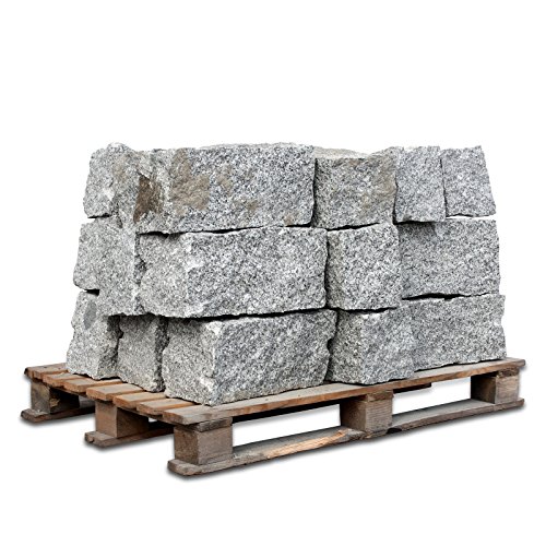 GALAMIO Granitmauerstein Granit Bord Rand Kante Palisade Stein Gehweg Straße Natur Steine Grau 40 x 20 x 20cm 1.000kg / 1 Palette Paligo von GALAMIO