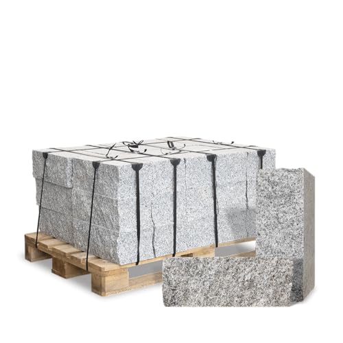 GALAMIO Granitrandsteine Granitmauersteine Granit Randstein Mauerstein Stein Garten Rasenkante Naturstein Palisade Steine Gespalten Gesägt Grau 40x20x15cm 1.000kg / 1 Palette Paligo von GALAMIO