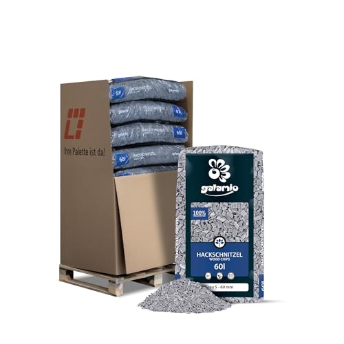 GALAMIO Holzhackschnitzel Grau Hackschnitzel Mulch Natur Wald Kiefer Pinus Sylvestris Garten Dekor Holz Häcksel Grob 5-60mm 60l x 13 Sack 780l / 1 Palette Paligo von GALAMIO