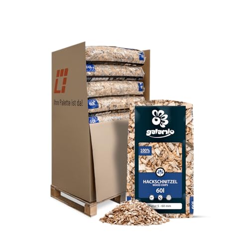 GALAMIO Holzhackschnitzel Hackschnitzel Mulch Natur Wald Kiefer Pinus Sylvestris Für Garten Hochbeet Dekor Holz Deko Häcksel Grob 5-60mm 60l x 13 Sack 780l / 1 Palette Paligo von GALAMIO