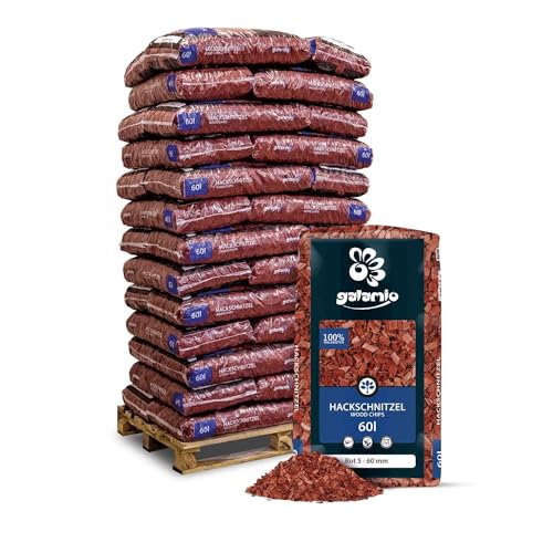 GALAMIO Holzhackschnitzel Rot Hackschnitzel Mulch Natur Wald Kiefer Pinus Sylvestris Garten Dekor Holz Häcksel Grob 5-60mm 60l x 39 Sack 2.340l / 1 Palette Paligo von GALAMIO