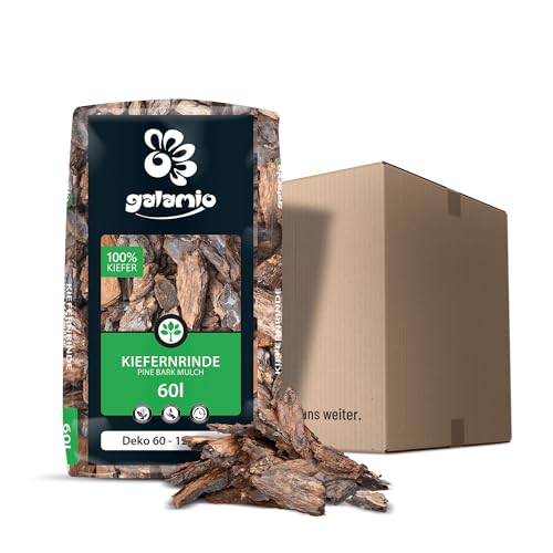 GALAMIO Kiefernrinde Kiefernmulch Rindenmulch Rinde Mulch Garten Dekor Pinus Sylvestris Natur Wald Kiefer Deko 60-120mm 60l Sack / 1 Karton Paligo von GALAMIO