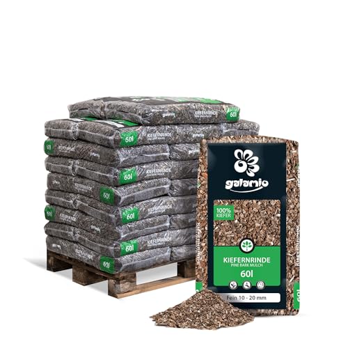 GALAMIO Kiefernrinde Kiefernmulch Rindenmulch Rinde Mulch Garten Dekor Pinus Sylvestris Natur Wald Kiefer Fein 10-20mm 60l x 26 Sack 1.560l / 1 Palette Paligo von GALAMIO