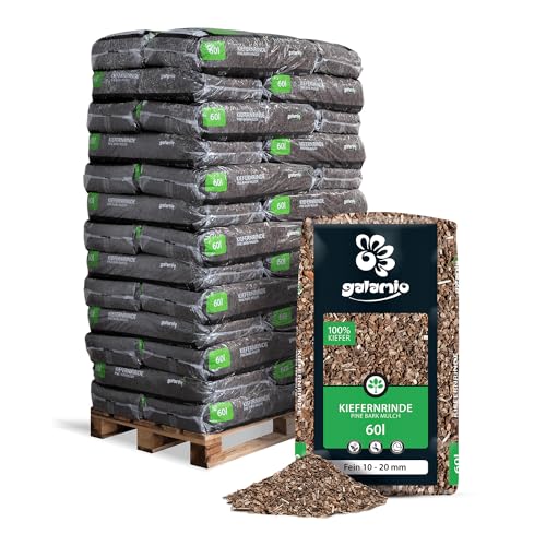 GALAMIO Kiefernrinde Kiefernmulch Rindenmulch Rinde Mulch Garten Dekor Pinus Sylvestris Natur Wald Kiefer Fein 10-20mm 60l x 39 Sack 2.340l / 1 Palette Paligo von GALAMIO