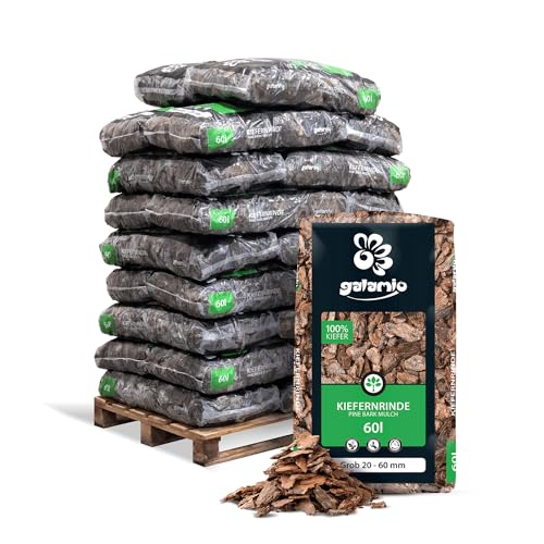 GALAMIO Kiefernrinde Kiefernmulch Rindenmulch Rinde Mulch Garten Dekor Pinus Sylvestris Natur Wald Kiefer Grob 20-60mm 60l x 26 Sack 1.560l / 1 Palette Paligo von GALAMIO