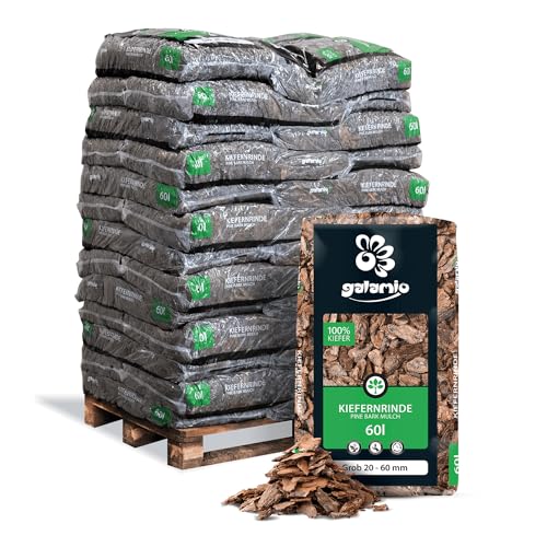 GALAMIO Kiefernrinde Kiefernmulch Rindenmulch Rinde Mulch Garten Dekor Pinus Sylvestris Natur Wald Kiefer Grob 20-60mm 60l x 39 Sack 2.340l / 1 Palette Paligo von GALAMIO