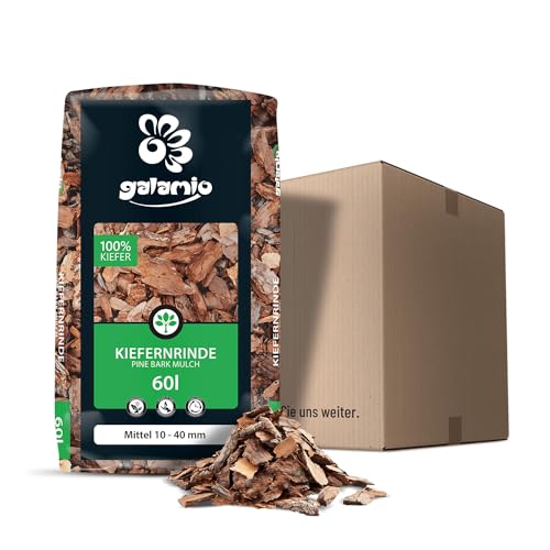 GALAMIO Kiefernrinde Kiefernmulch Rindenmulch Rinde Mulch Garten Dekor Pinus Sylvestris Natur Wald Kiefer Mittel 10-40mm 60l Sack / 1 Karton Paligo von GALAMIO