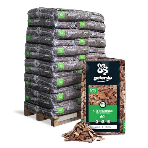 GALAMIO Kiefernrinde Kiefernmulch Rindenmulch Rinde Mulch Garten Dekor Pinus Sylvestris Natur Wald Kiefer Mittel 10-40mm 60l x 39 Sack 2.340l / 1 Palette Paligo von GALAMIO