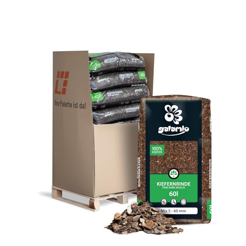 GALAMIO Kiefernrinde Kiefernmulch Rindenmulch Rinde Mulch Garten Dekor Pinus Sylvestris Natur Wald Kiefer Mix 5-60mm 60l x 13 Sack 780l / 1 Palette Paligo von GALAMIO