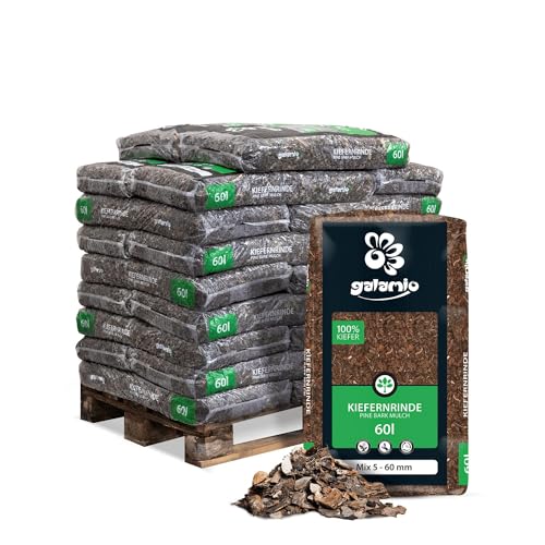 GALAMIO Kiefernrinde Kiefernmulch Rindenmulch Rinde Mulch Garten Dekor Pinus Sylvestris Natur Wald Kiefer Mix 5-60mm 60l x 26 Sack 1.560l / 1 Palette Paligo von GALAMIO