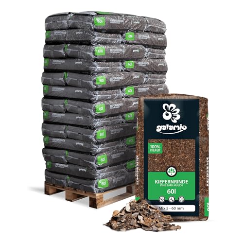 GALAMIO Kiefernrinde Kiefernmulch Rindenmulch Rinde Mulch Garten Dekor Pinus Sylvestris Natur Wald Kiefer Mix 5-60mm 60l x 39 Sack 2.340l / 1 Palette Paligo von GALAMIO