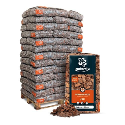 GALAMIO Pinienrinde Deko 40-60mm 60l x 39 Sack 2.340l 1 Palette Pinienmulch Pinienerde Rindenmulch Pinienborke Pinie Mulch Bark Rinde Für Pflanzen Garten Terrarium Dekorativer Bodenbelag Paligo von GALAMIO