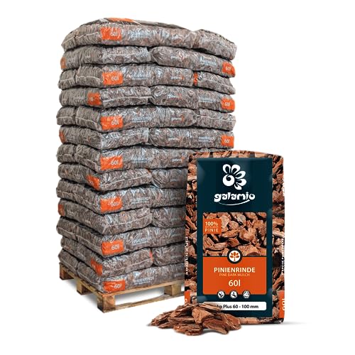 GALAMIO Pinienrinde Deko Plus 60-100mm 60l x 39 Sack 2.340l 1 Palette Pinienmulch Pinienerde Rindenmulch Pinienborke Pinie Mulch Bark Rinde Für Pflanzen Garten Terrarium Dekorativer Bodenbelag Paligo von GALAMIO