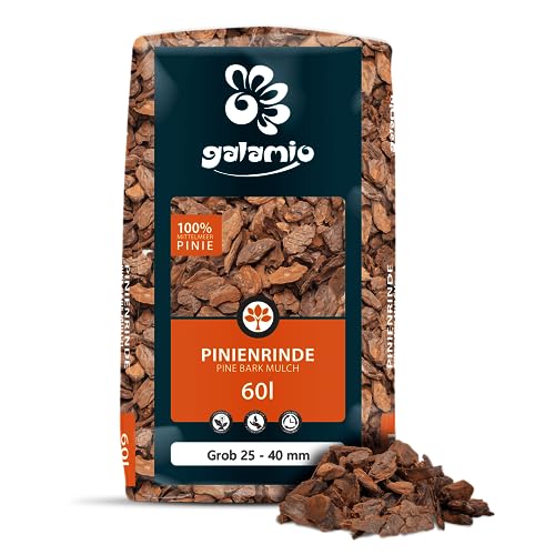 GALAMIO Pinienrinde Grob 25-40mm 60l Sack 1 Paket Pinienmulch Pinienerde Rindenmulch Pinienborke Pinie Mulch Bark Rinde Für Pflanzen Garten Terrarium Dekorativer Bodenbelag Paligo von GALAMIO
