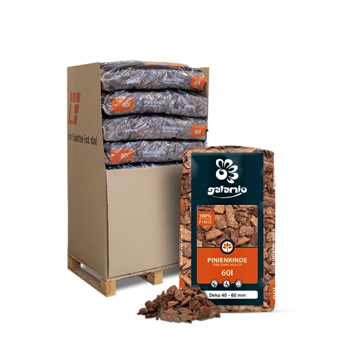 GALAMIO Pinienrinde Deko 40-60mm 60l x 13 Sack 780l 1 Palette Pinienmulch Pinienerde Rindenmulch Pinienborke Pinie Mulch Bark Rinde Für Pflanzen Garten Terrarium Dekorativer Bodenbelag Paligo von GALAMIO