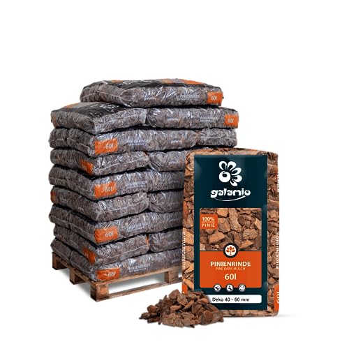 GALAMIO Pinienrinde Pinienmulch Rindenmulch Pinie Mulch Garten Dekor Pinus Pinea Natur Mittelmeer Kiefer Deko 40-60mm 60l x 26 Sack 1.560l / 1 Palette Paligo von GALAMIO