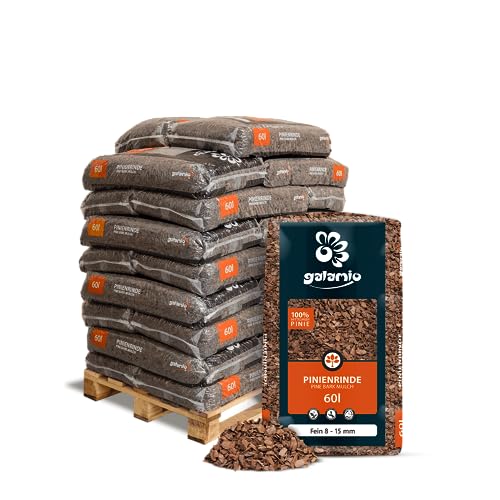 GALAMIO Pinienrinde Fein 8-15mm 60l x 26 Sack 1.560l 1 Palette Pinienmulch Pinienerde Rindenmulch Pinienborke Pinie Mulch Bark Rinde Für Pflanzen Garten Terrarium Dekorativer Bodenbelag Paligo von GALAMIO