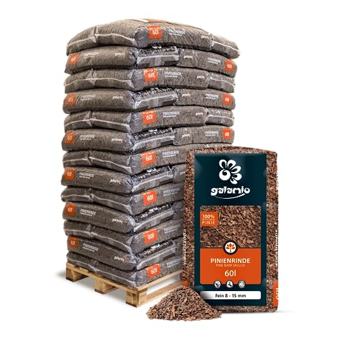 GALAMIO Pinienrinde Pinienmulch Rindenmulch Pinie Mulch Garten Dekor Pinus Pinea Natur Mittelmeer Kiefer Fein 8-15mm 60l x 39 Sack 2.340l / 1 Palette Paligo von GALAMIO