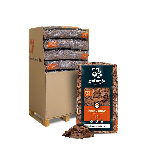 GALAMIO Pinienrinde Pinienmulch Rindenmulch Pinie Mulch Garten Dekor Pinus Pinea Natur Mittelmeer Kiefer Grob 25-40mm 60l x 13 Sack 780l / 1 Palette Paligo von GALAMIO