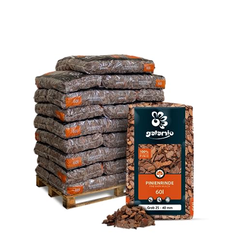 GALAMIO Pinienrinde Pinienmulch Rindenmulch Pinie Mulch Garten Dekor Pinus Pinea Natur Mittelmeer Kiefer Grob 25-40mm 60l x 26 Sack 1.560l / 1 Palette Paligo von GALAMIO