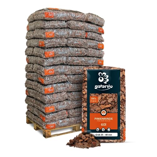 GALAMIO Pinienrinde Pinienmulch Rindenmulch Pinie Mulch Garten Dekor Pinus Pinea Natur Mittelmeer Kiefer Grob 25-40mm 60l x 39 Sack 2.340l / 1 Palette Paligo von GALAMIO