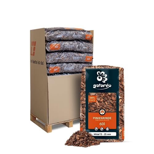 GALAMIO Pinienrinde Mittel 15-25mm 60l x 13 Sack 780l 1 Palette Pinienmulch Pinienerde Rindenmulch Pinienborke Pinie Mulch Bark Rinde Für Pflanzen Garten Terrarium Dekorativer Bodenbelag Paligo von GALAMIO