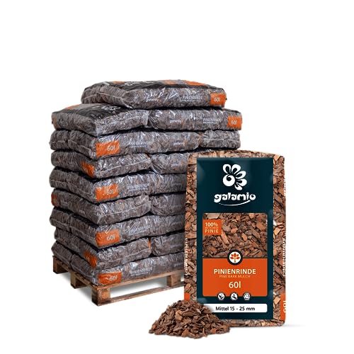 GALAMIO Pinienrinde Mittel 15-25mm 60l x 26 Sack 1.560l 1 Palette Pinienmulch Pinienerde Rindenmulch Pinienborke Pinie Mulch Bark Rinde Für Pflanzen Garten Terrarium Dekorativer Bodenbelag Paligo von GALAMIO