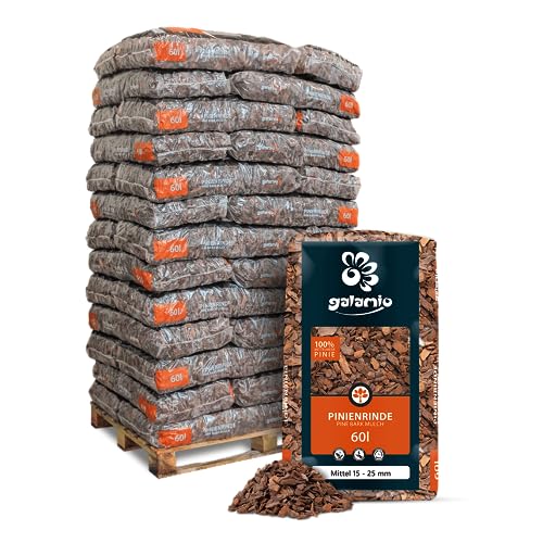 GALAMIO Pinienrinde Pinienmulch Rindenmulch Pinie Mulch Garten Dekor Pinus Pinea Natur Mittelmeer Kiefer Mittel 15-25mm 60l x 39 Sack 2.340l / 1 Palette Paligo von GALAMIO