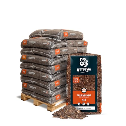 GALAMIO Pinienrinde Pinienmulch Rindenmulch Pinie Mulch Garten Dekor Pinus Pinea Natur Mittelmeer Kiefer Mix 8-25mm 60l x 26 Sack 1.560l / 1 Palette Paligo von GALAMIO