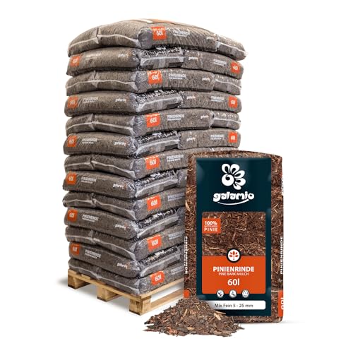 GALAMIO Pinienrinde Pinienmulch Rindenmulch Pinie Mulch Garten Dekor Pinus Pinea Natur Mittelmeer Kiefer Mix 8-25mm 60l x 39 Sack 2.340l / 1 Palette Paligo von GALAMIO