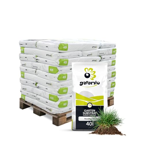 GALAMIO Rasenerde 40l x 30 Sack 1200l 1 Palette Gartenerde Kultursubstrat Gärtner Qualität Erde Mit Sand & Dünger Rasensubstrat Für Rasen Neuanlage Pflege & Ausbesserung Paligo von GALAMIO