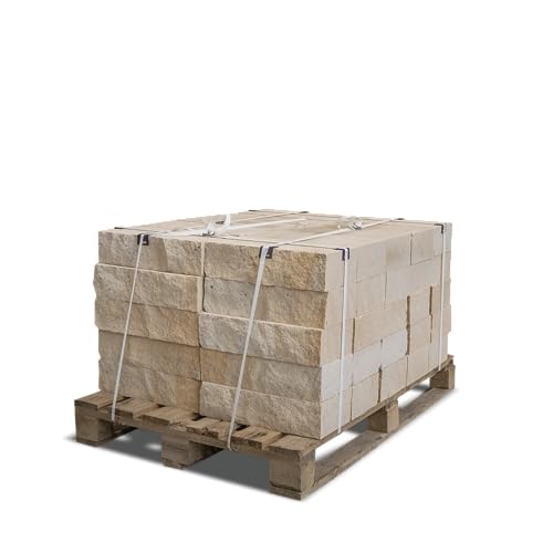 GALAMIO Sandsteinrandsteine Sandsteinmauersteine Sandstein Randstein Mauerstein Stein Garten Rasenkante Naturstein Palisade Steine Gespalten Gesägt Gelb 40x20x10cm 940kg / 1 Palette Paligo von GALAMIO