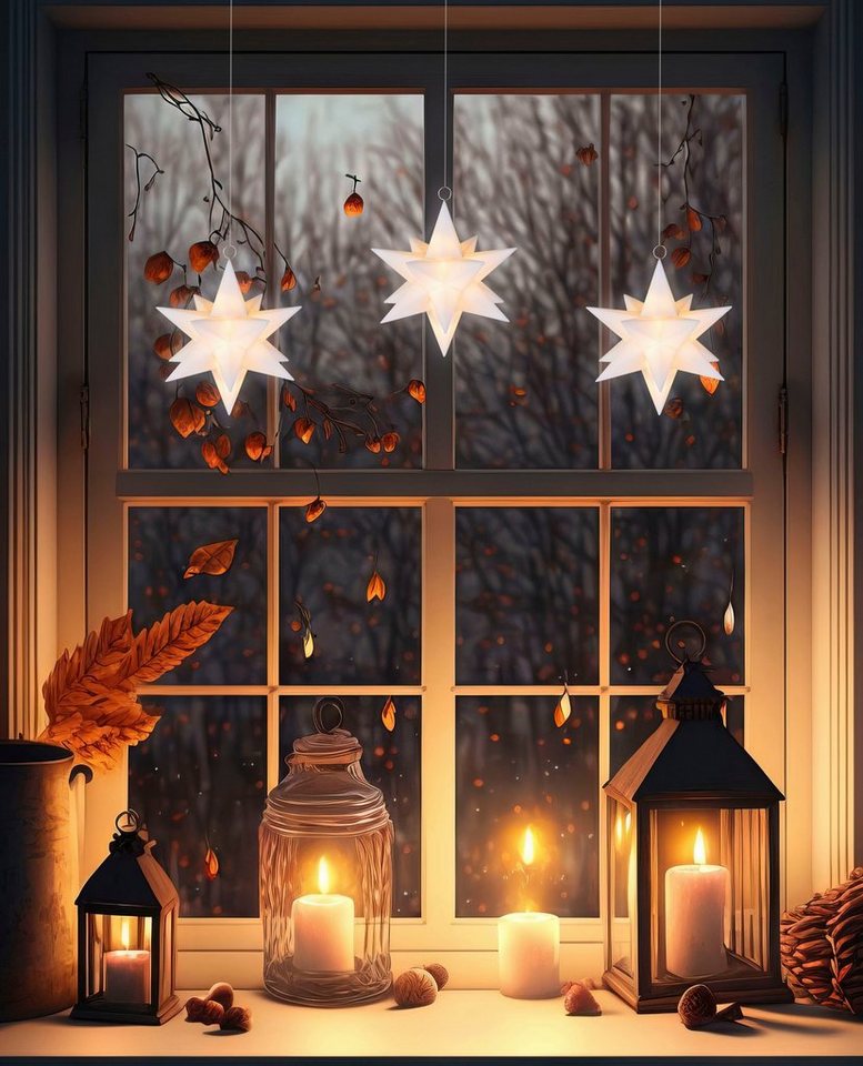 GALAXY LED Stern 3er Set schwebende Sterne, RGB LED, beleuchtete Weihnachtsdeko, Dimmfunktion, Timerfunktion, LED fest integriert, Farbwechsler, Ø 13 cm, Batteriebetrieb, inkl. Fernbedienung von GALAXY