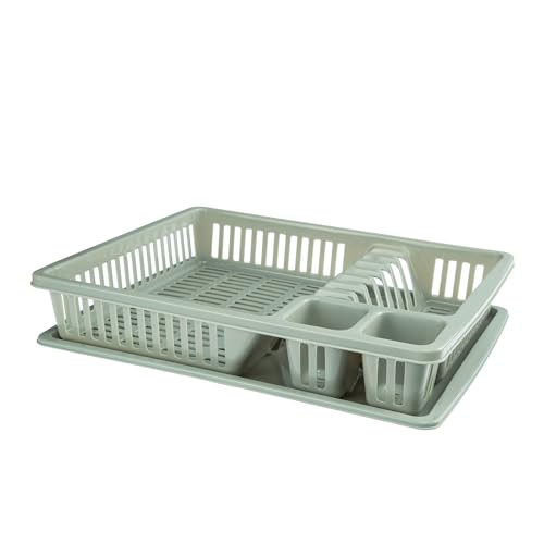 GALICJA Molly Abtropfgestell Geschirr Organizer – Geschirrabtropfgestell Kunststoff – Zwei Zusätzliche Fächer – Geschirr Besteck Abtropfbehälter Grau 38,5x30,5x7,5cm von GALICJA