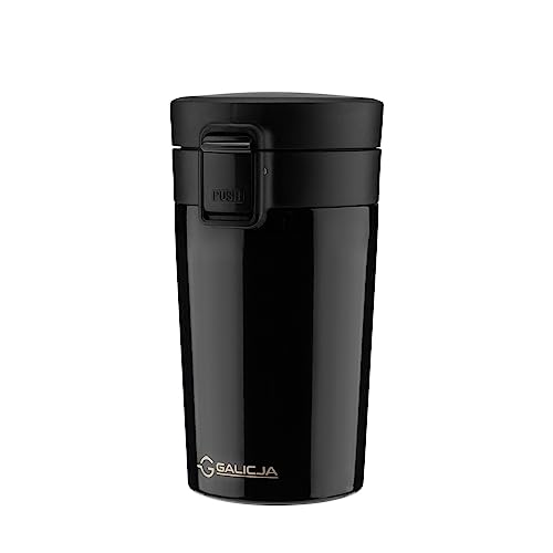 Galicja Thermobecher ALICIA – Thermobecher Kaffee To Go – Kaffee To Go Becher – Trinkbecher Mit Deckel – Coffee Mug – Kaffeebecher Thermo – Kaffebecherhalter To Go 300ml Schwarz von GALICJA
