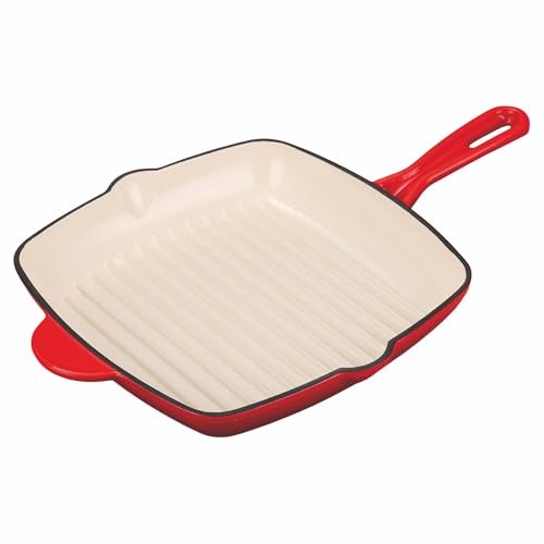 GALILEO Grillpfanne 27 x 27 cm aus emailliertem Gusseisen, Induktion, rot, Les Cocottes SìChef von GALILEO
