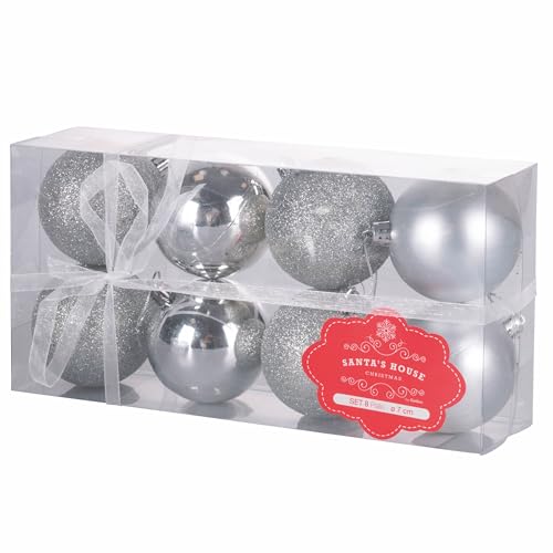 Santa's House Weihnachtskugeln, Silber, Sortiert, glänzend, satiniert und glitzernd, Ø 7 cm, 8 Stück Santa's House Weihnachtskugeln, Silber, Sortiert, glänzend, satiniert und glitzernd, Ø 7 cm, 8 Stück von GALILEO